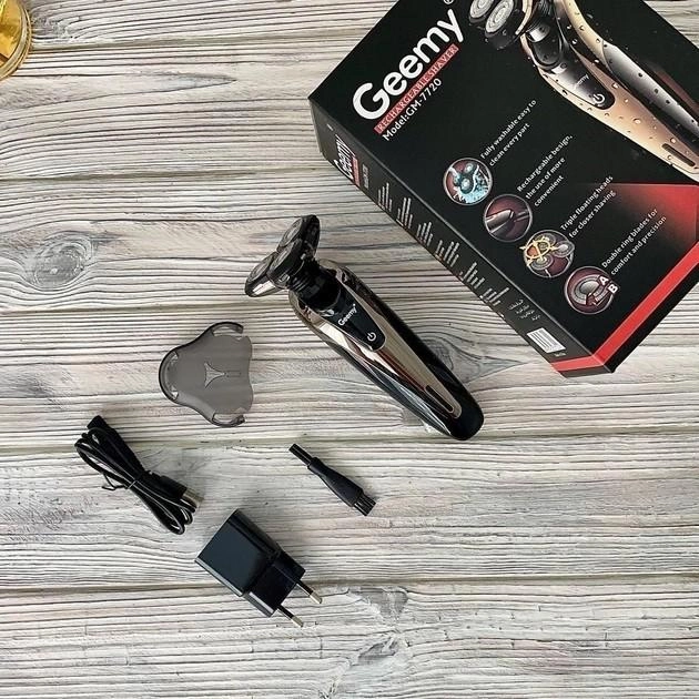 Електробритва Geemy GM 7720 black акумуляторна з плаваючими ножами Чорно-сріблястий - фото 9