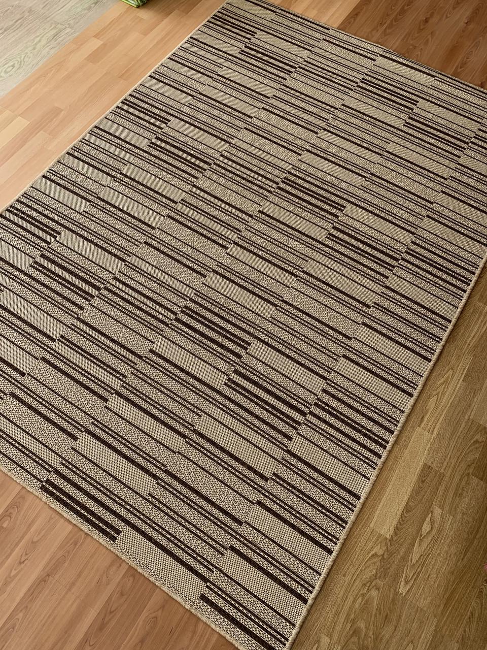 Килим безворсовий абстрактний рогожка прямокутний 160х230 см Бежевий/Коричневий (10321-0232)