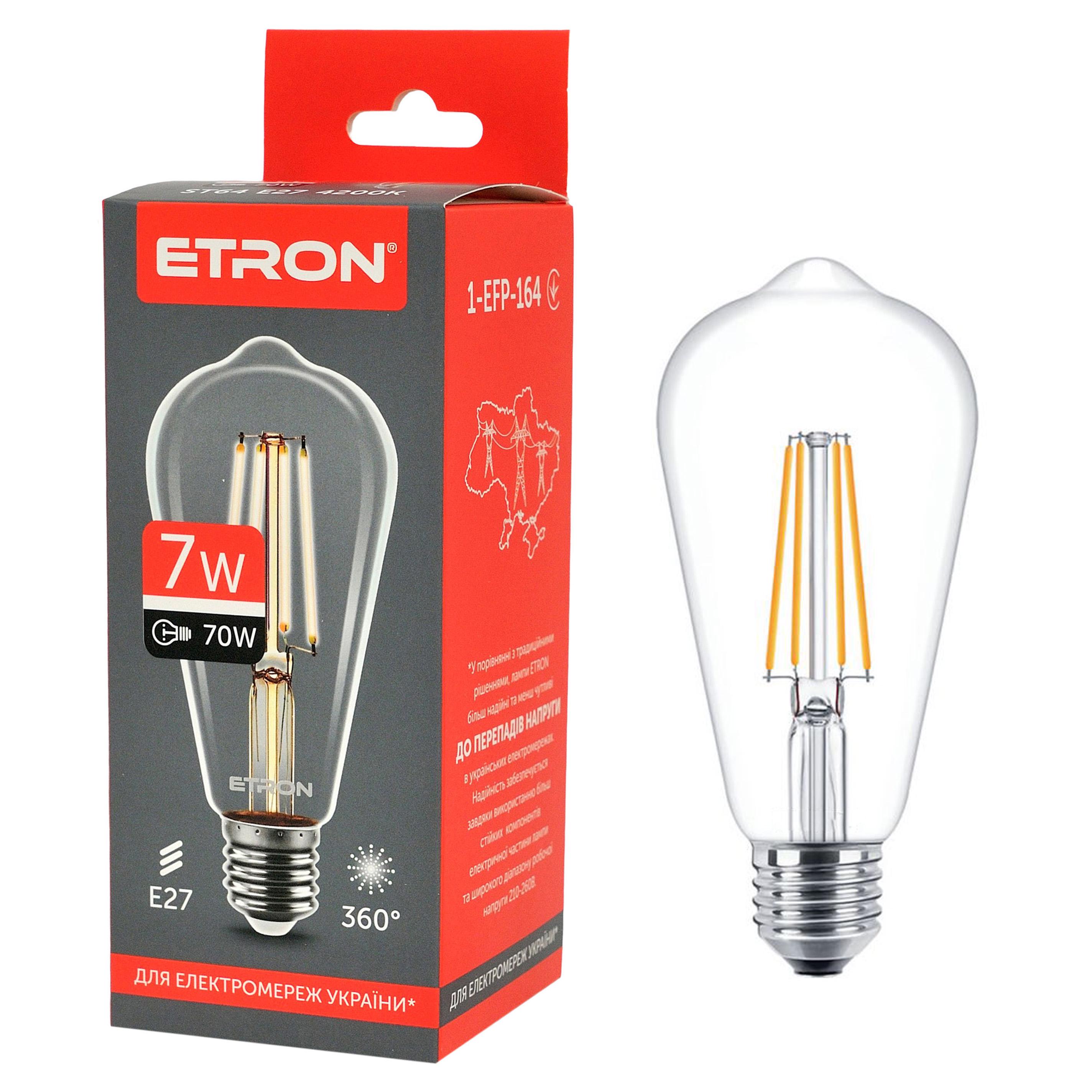 Світлодіодна лампа філаментна ETRON Filament ST64 E27 4200K 7W Прозорий (1-EFP-164)