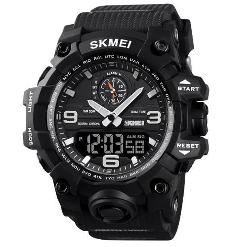 Годинник наручний чоловічий Skmei 1586BK 5 ATM 57 мм з підсвічуванням Black (13103601)
