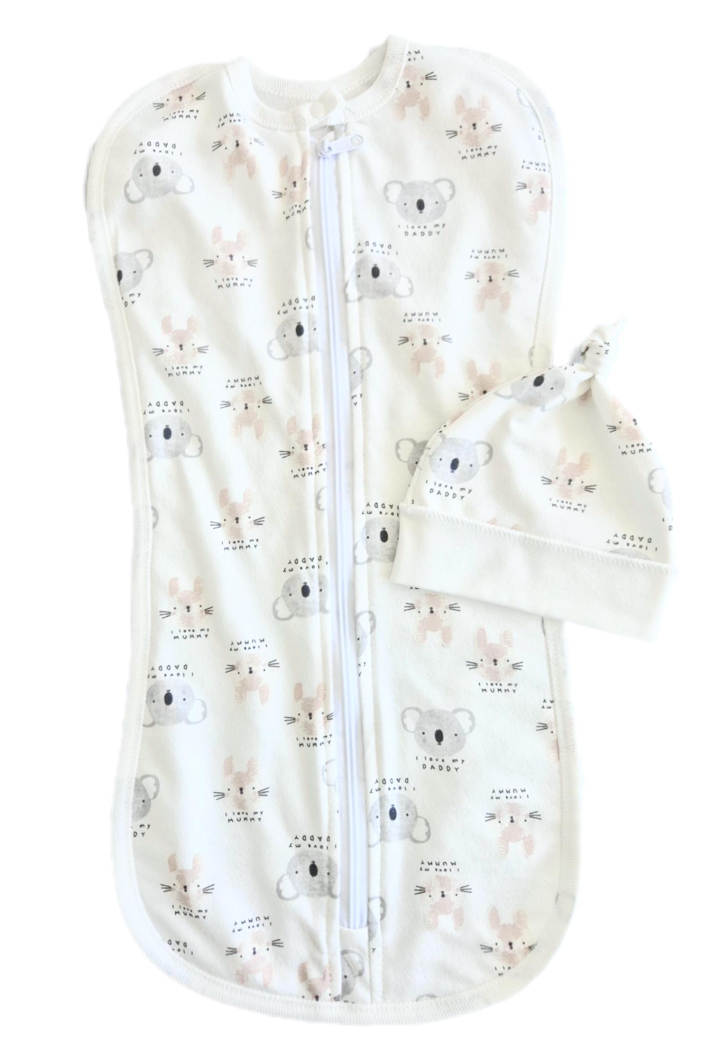 Пеленка-кокон евро на молнии с шапочкой I Love с животными байка №106 0-6 мес. (143857)