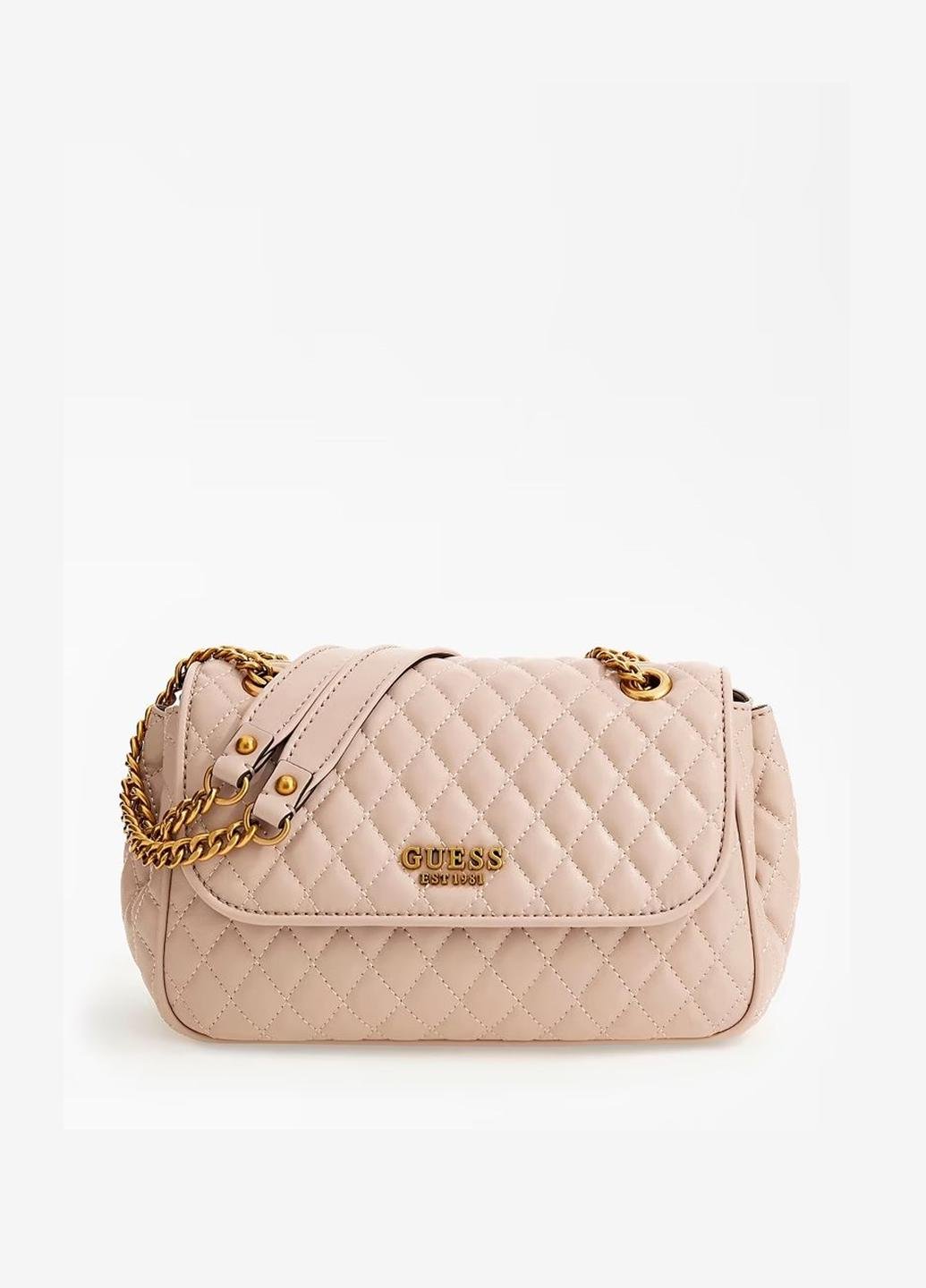 Сумка крос боді жіноча із еко шкіри Guess MAILA CONVERTIBLE XBODY FLAP HWQB8661210-NUD Бежево-рожевий