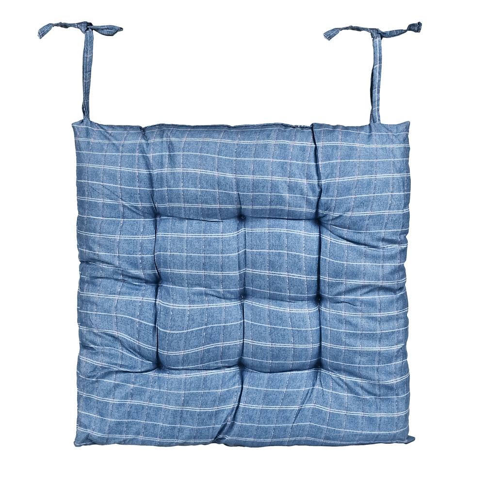 Подушка на стул полиэстеровая Stenson Provence R94438 с завязками принт в клетку 37×40 см Голубой (627590)