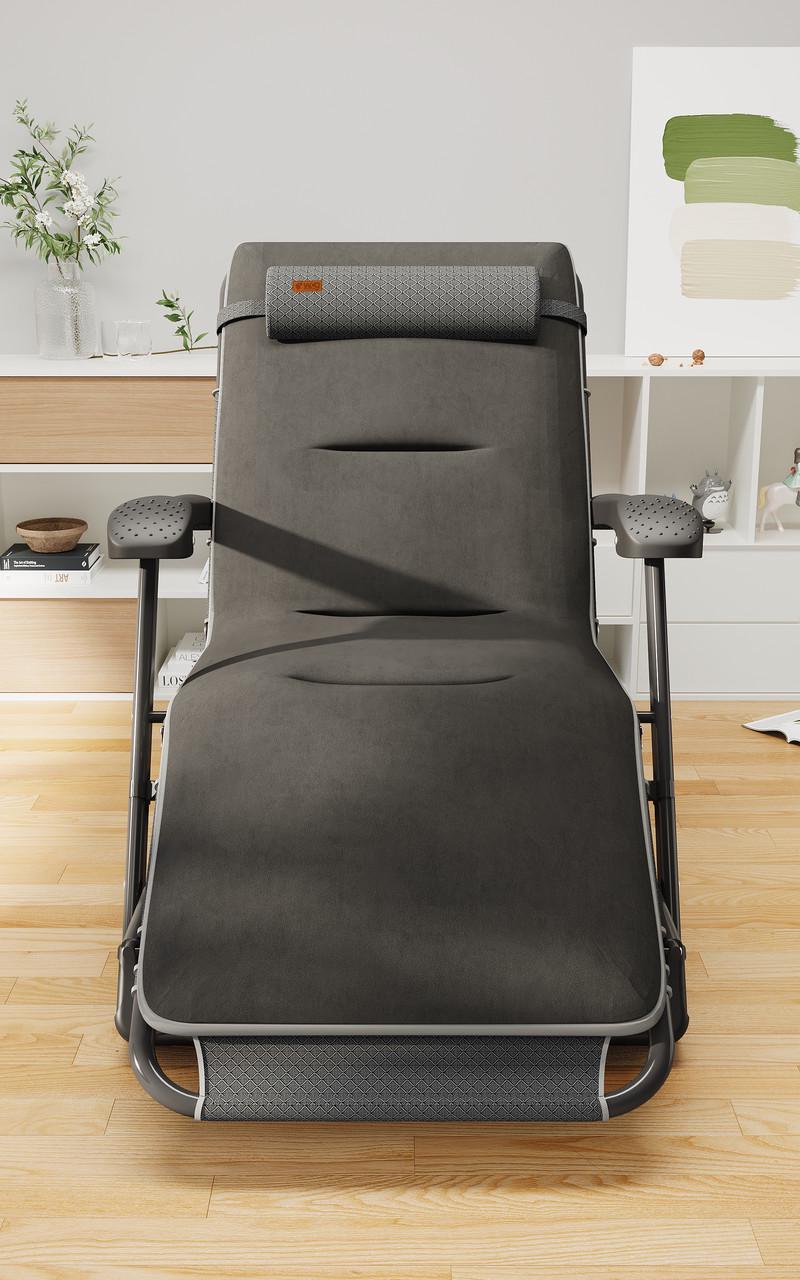 Кресло-шезлонг раскладное садовое WCG FCB-S06PC с матрасом и подушкой 150 кг Графитовый (FCB-S06PС)