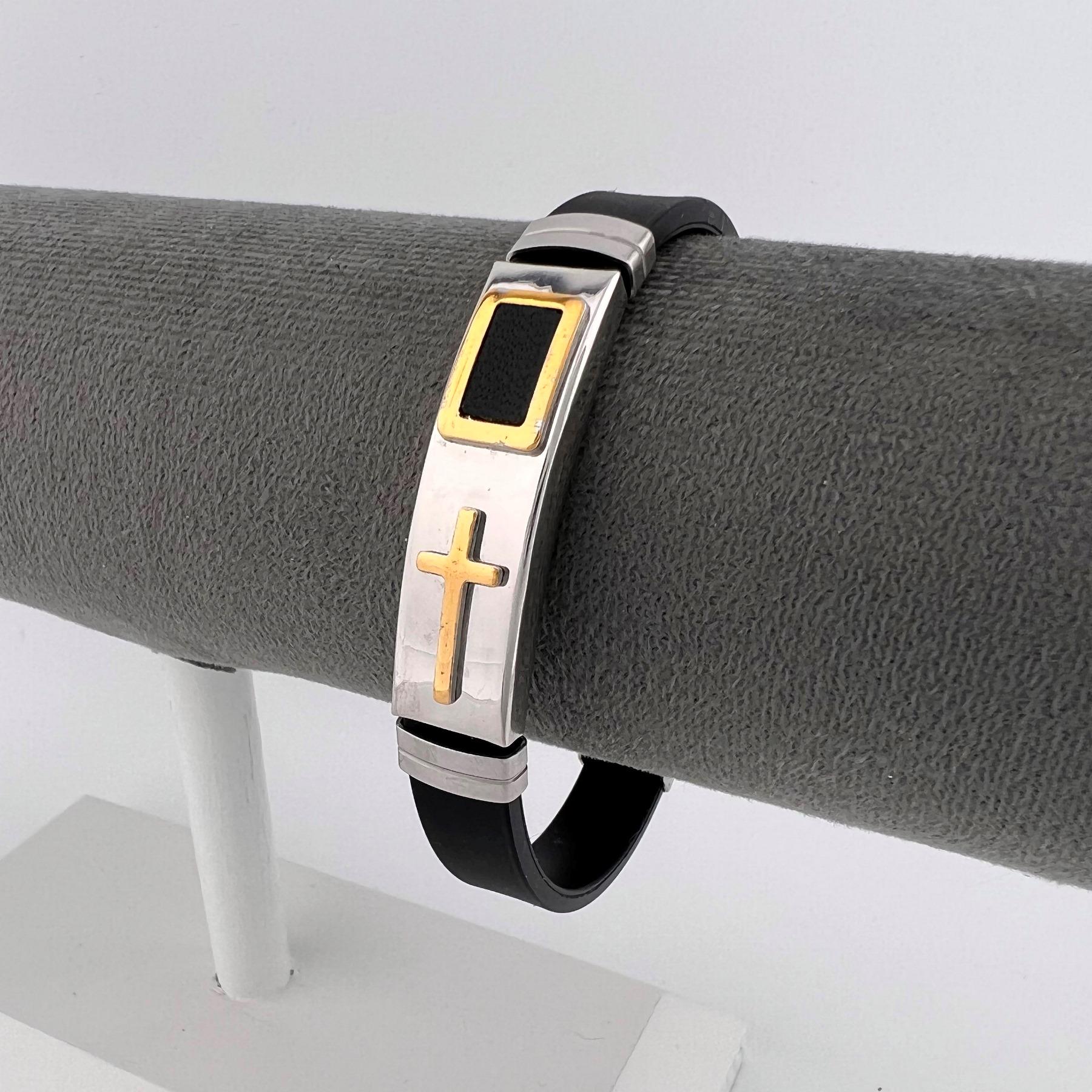 Браслет из медицинской стали крестик на силиконовом ремешке BSS-139 Браслет из медицинской стали крестик на силиконовом ремешке BSS-139