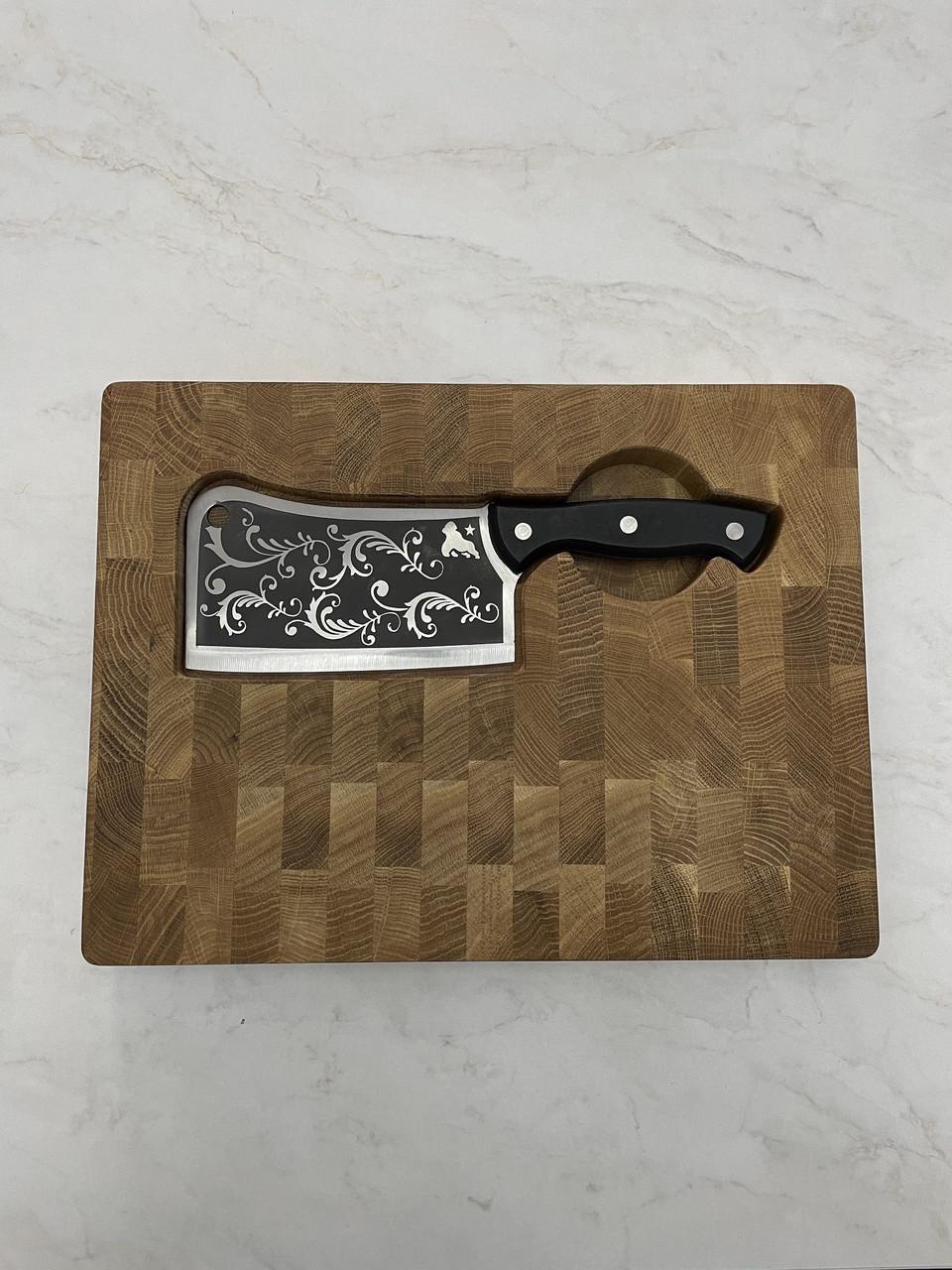 Набір кухонний дошка обробна торцева з тяпкою Візерунок 2 пр. (27722353) - фото 3