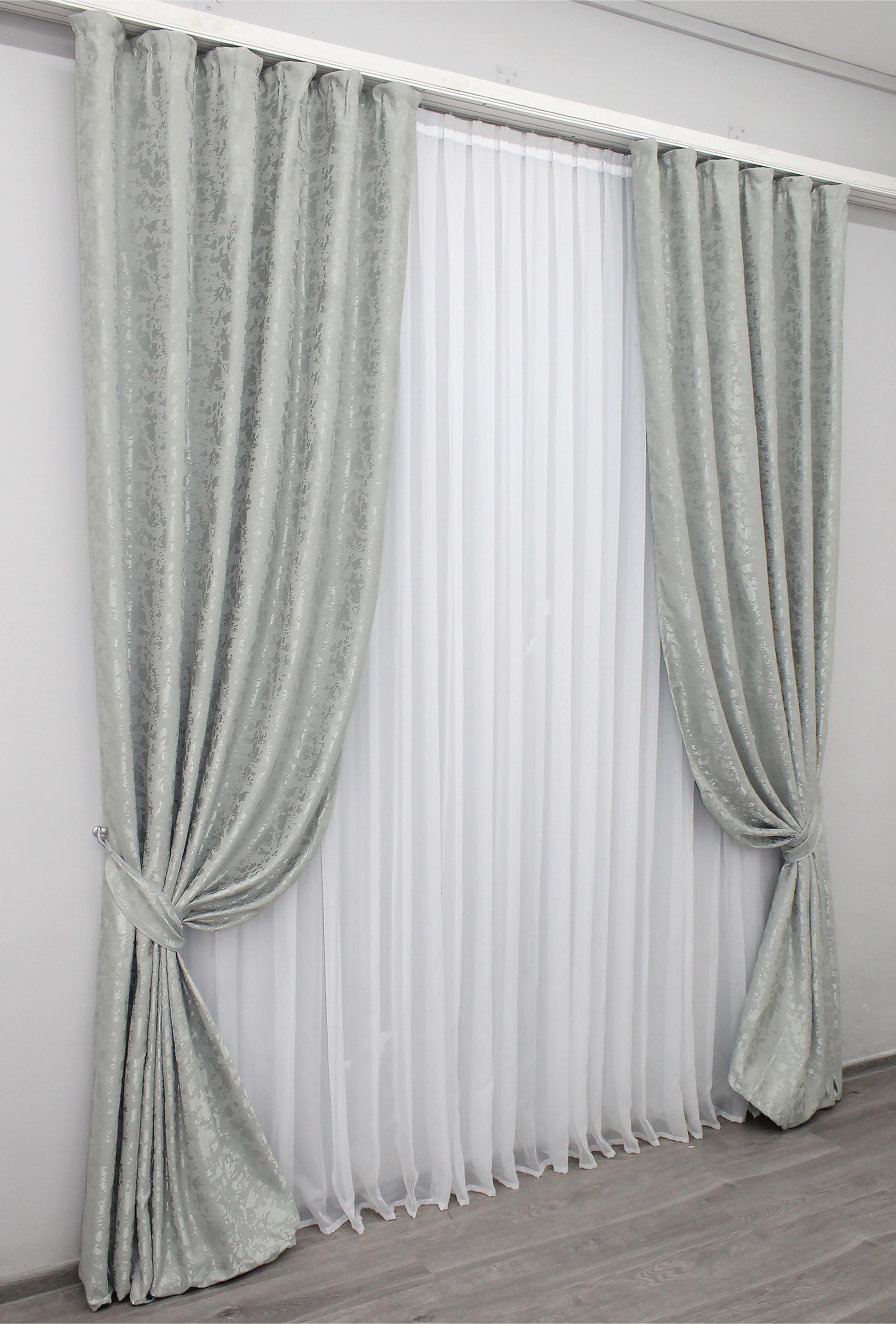 Комплект штор VR-Textil мрамор Pavliani ХО № 1263ш лен 150х280 см 2 шт. Светло-серый (33-0107) - фото 3
