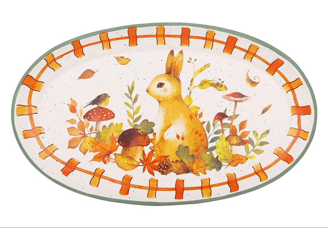 Блюдо овальное BonaDi Заяц на поляне керамическое 32 см (733-757)