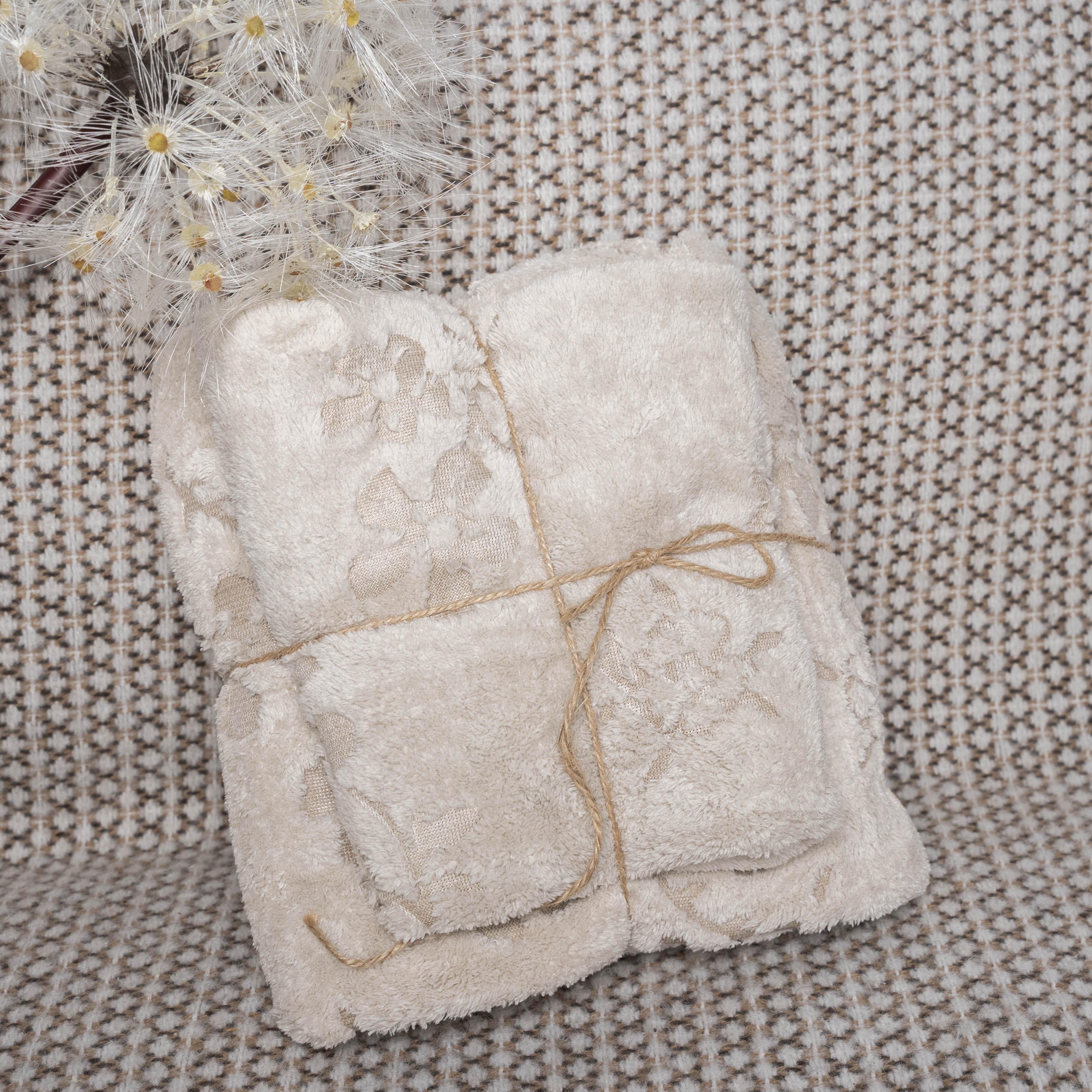 Наборы полотенец с цветами 35х75 см/140х70 см Белый (89070)