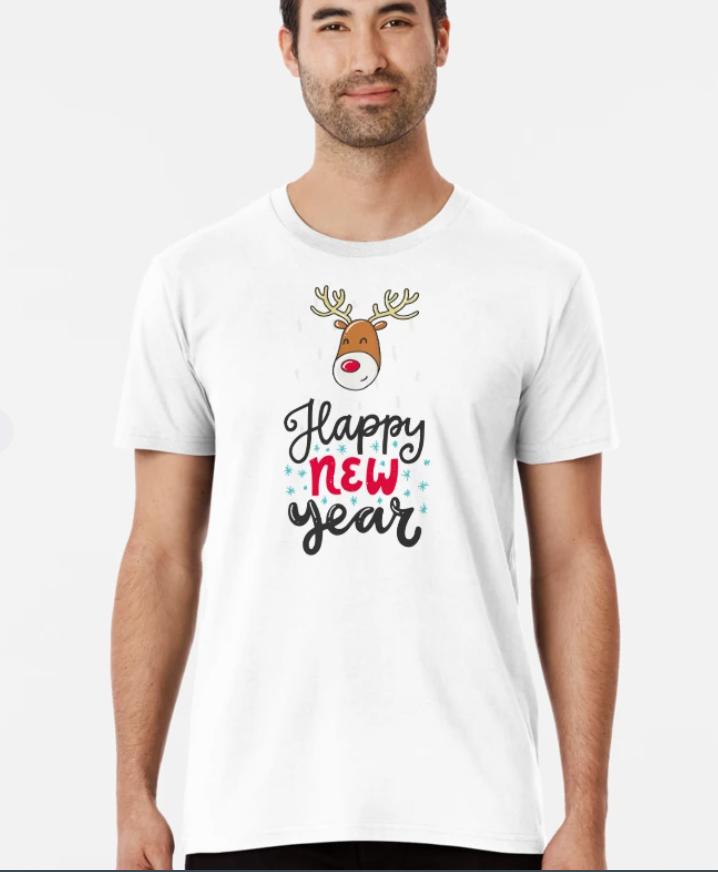 Футболка мужская новогодняя Stedman с принтом Happy New Year Олень S Белый (НГ3-7)