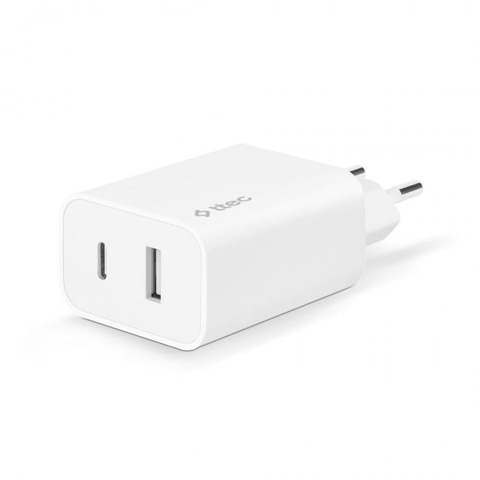 Зарядное устройство сетевое Ttec SmartCharger Duo USB-C/USB-A 2,4А/12Вт White (2SCS25B)