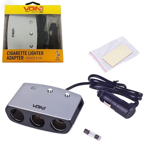 Разветвитель прикуривателя Voin VOIN 3 выхода + 1USB 2400 mA 12/24V SC-3005 провод (SC3005)