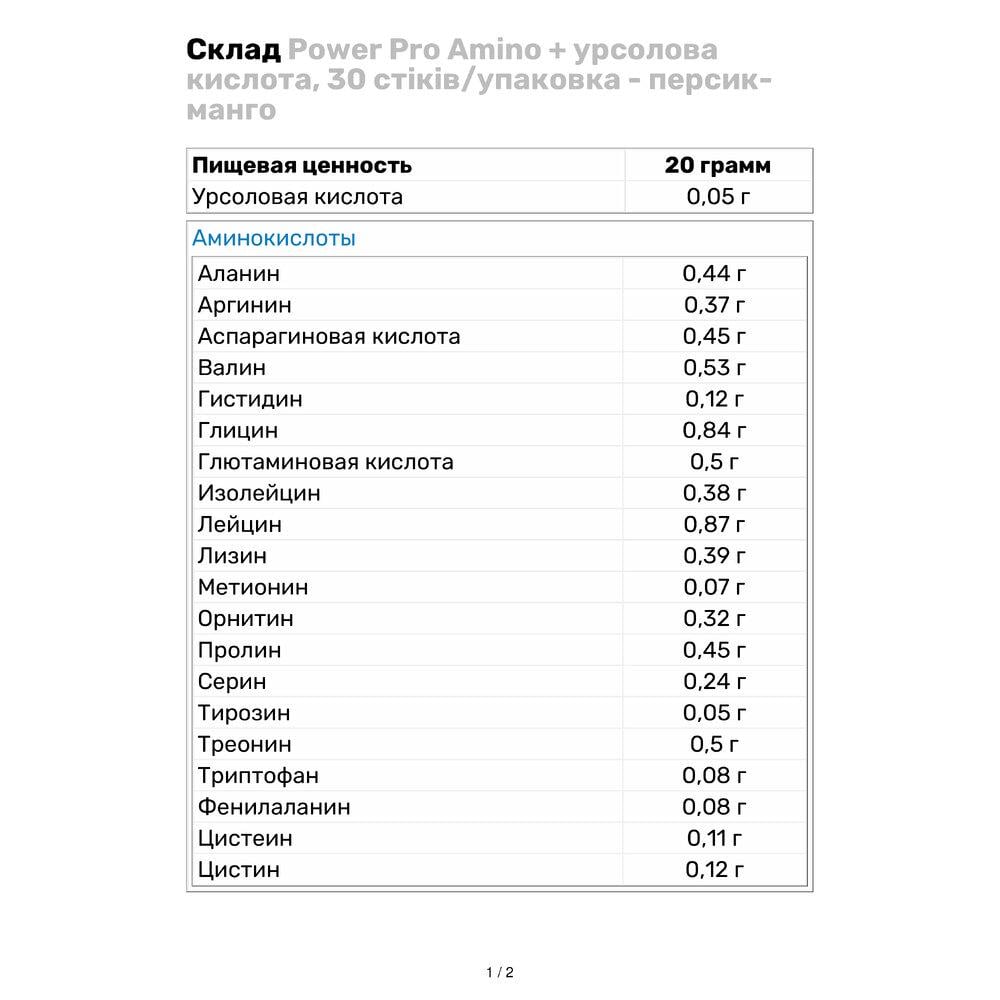 Аминокислота Power Pro Amino + урсоловая кислота 30 шт. Персик-манго (9943415) - фото 3