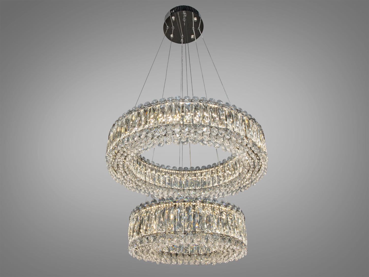 Люстра LED подвесная хрустальная 2 кольца 85 В Хром (8693-600+400CH)