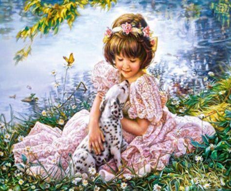 Картина по номерам Josef Otten Люди/Животные Девочка со щенком 40х50 см в термопакете (5405Y_O-mt)