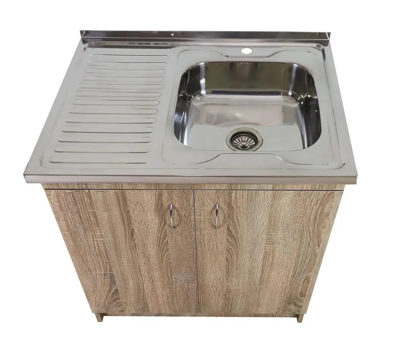 Тумба для кухни с мойкой 80х60 0,6 мм правая чаша смеситель и сифон Трюфель - фото 4