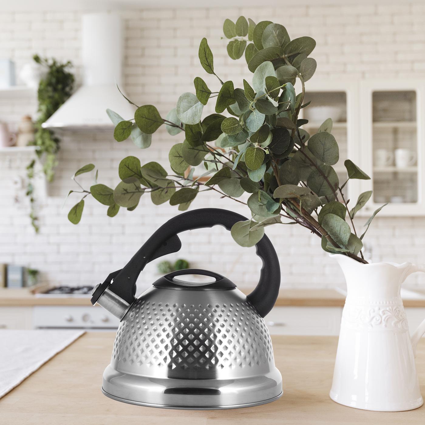 Чайник зі свистком та бакелітовою ручкою Ofenbach KM-100306 з нержавіючої сталі 2,7 л Сталевий (150-84-100306) - фото 14