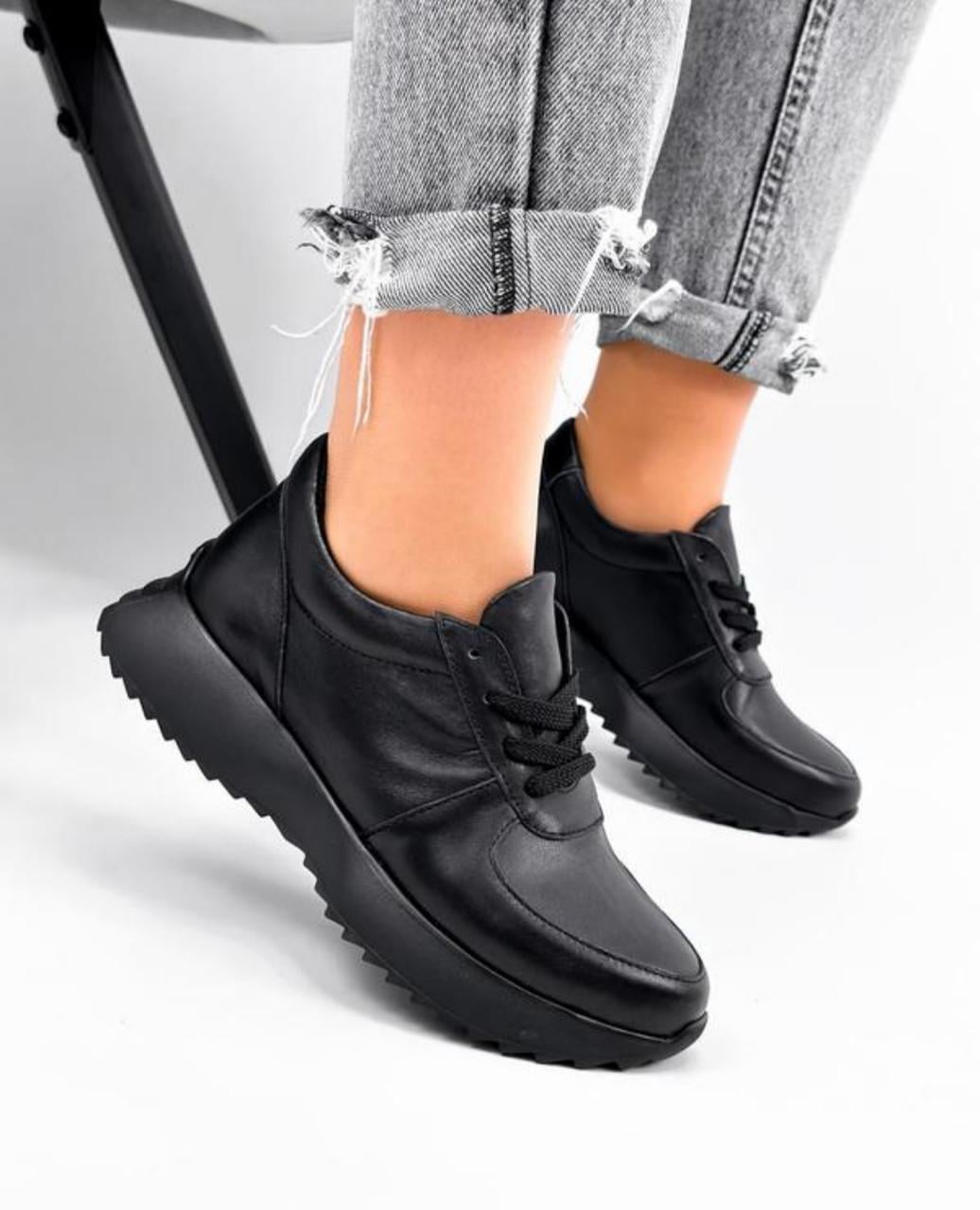 Кроссовки женские кожаные р. 37 Черный (650-237)