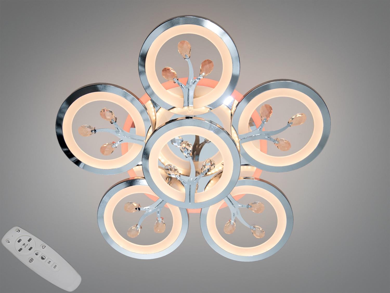 Люстра потолочная LED Diasha 95W/димер/пульт/RGB Хром (8135/5+1HR LED 3color dimmer)