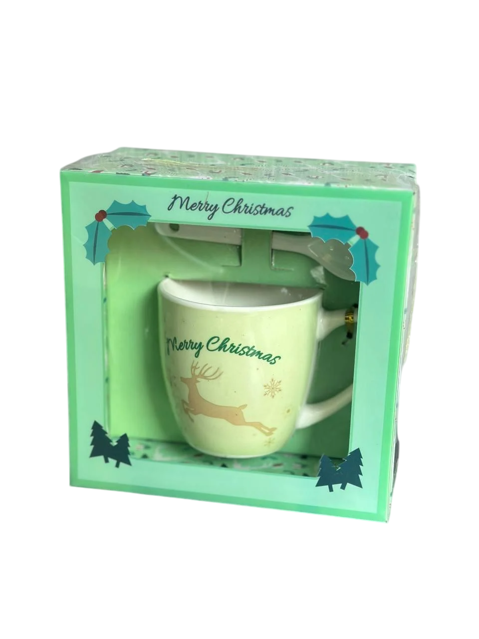 Кружка новогодняя Elisey 9150-002 Merry Christmas керамическая с ложкой 175 мл