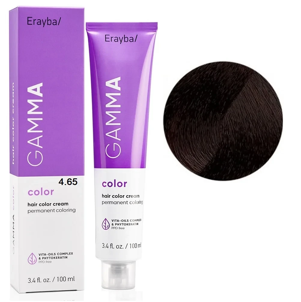 Краска для волос перманентная Erayba Gamma Color Cream 4/65 Махагонно-коричневый 100 мл