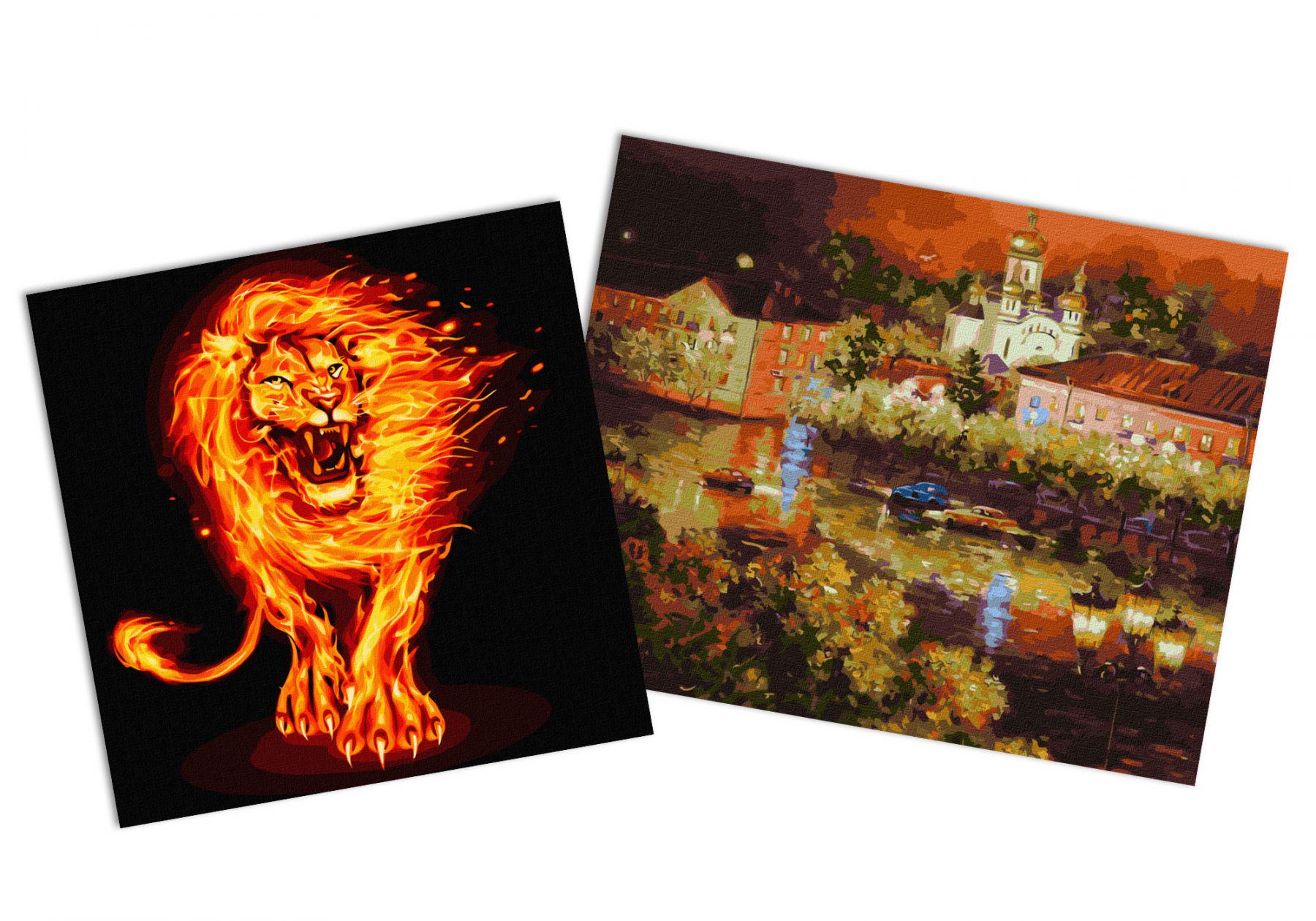 Набор картин по номерам Идейка 2в1 Вечерний город 40x50 см KHO3630 и Огненная сила 40x40 см KHO5044 (CKHO8154)