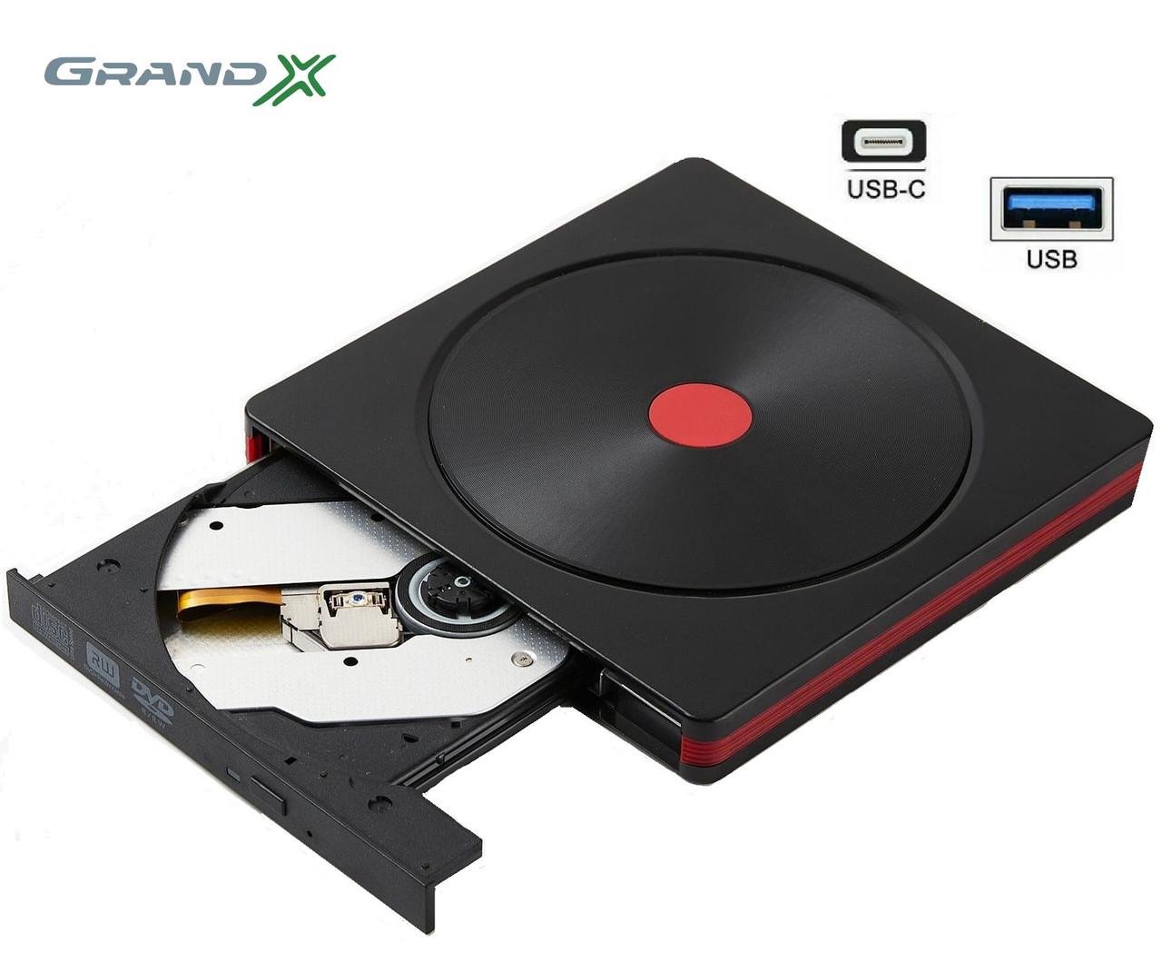 Оптичний привід зовнішній Grand-X DVD±R/RW портативний дисковод USB 3.0/Type-C Vinyl-Orange (2379788227) - фото 2