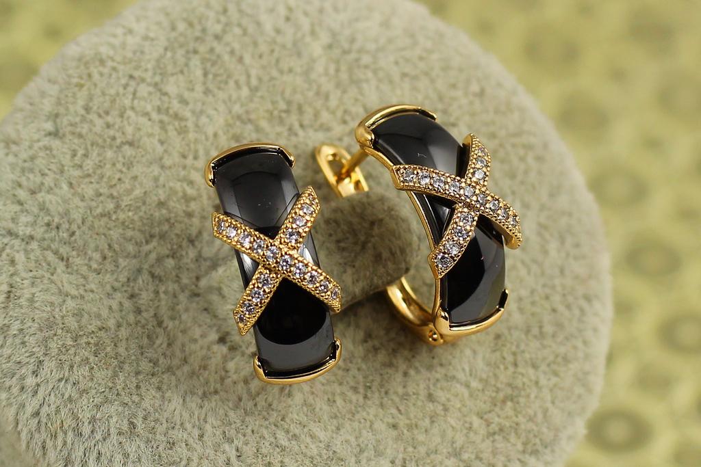 Серьги Xuping Jewelry Золотое сечение с черной керамикой 1,8 см Золотистое (37159052)