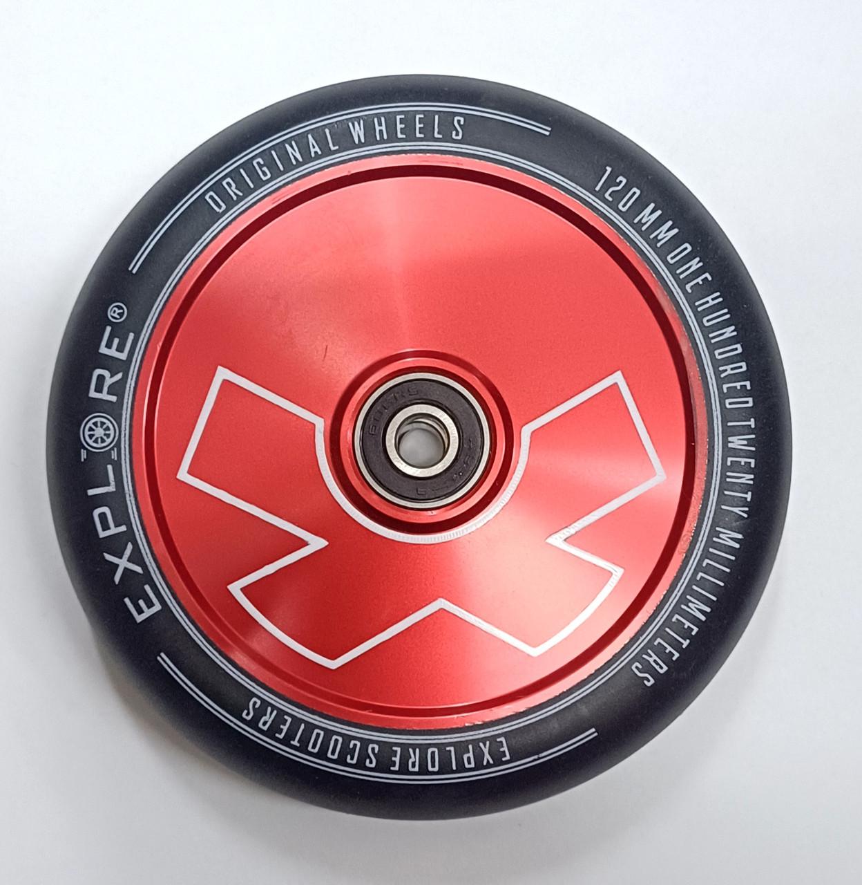 Колесо для трюкового самокату Explore дюралевий литий диск 120 мм Чорно-червоний (2679718114)