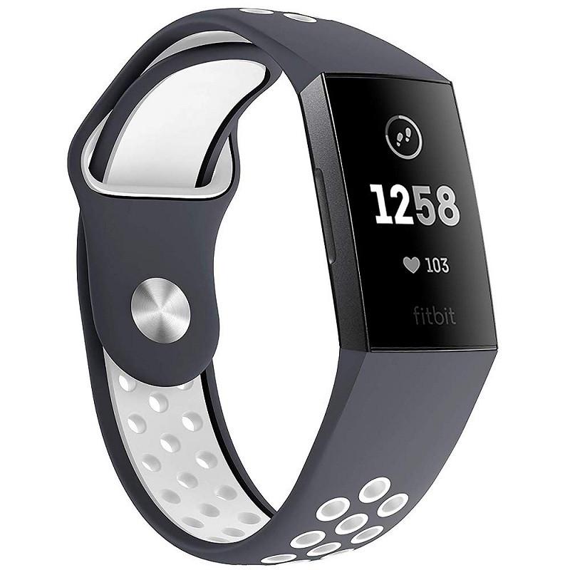 Силиконовый ремешок с перфорацией Primo для фитнеса браслета Fitbit Charge 3 FB409/FB410 Grey/White (971252055)