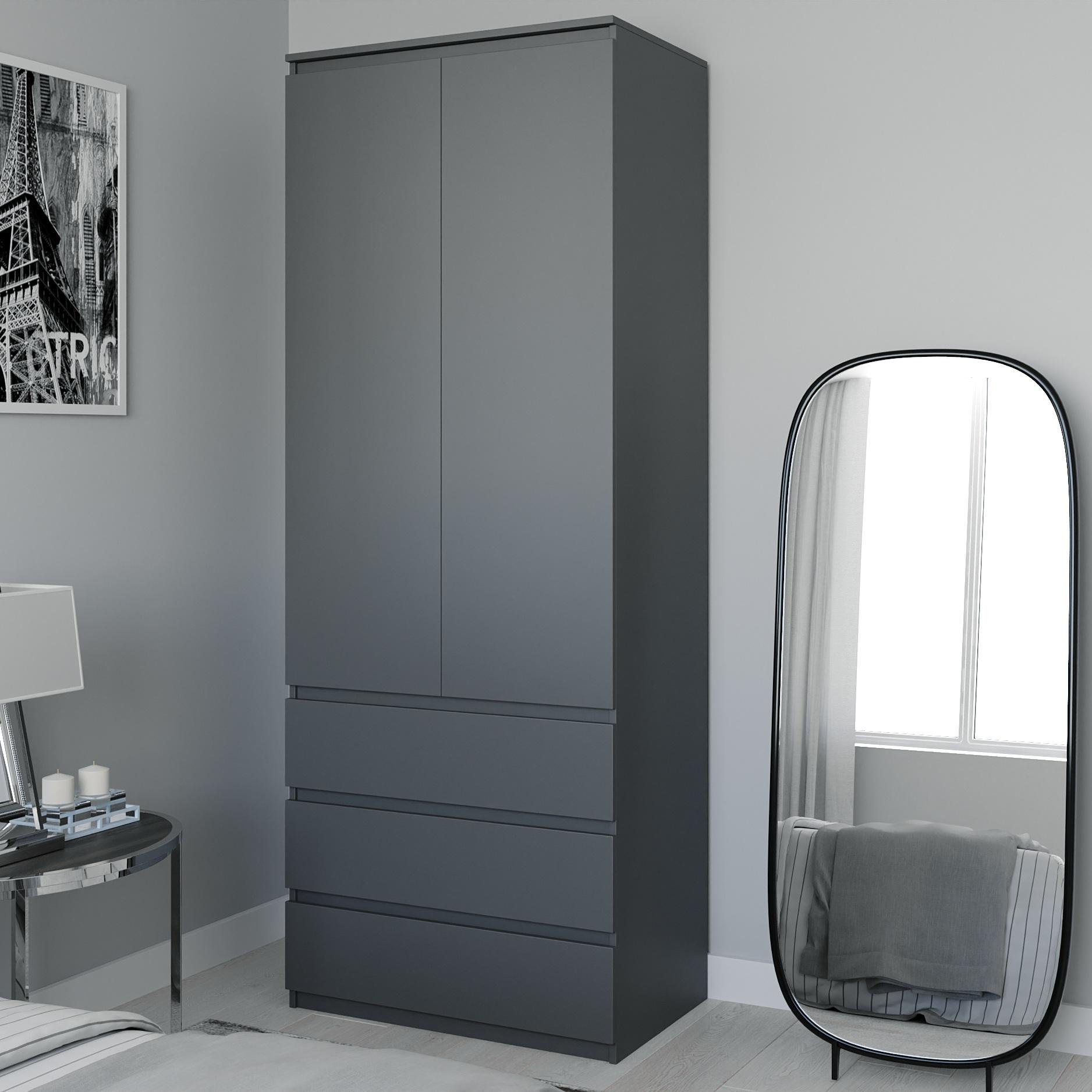 Шафа розпашна двохдверна зі штангою та ящиками 800x2110x500 мм Антрацитовий (mt-211-an)