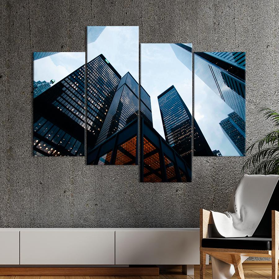 Картина город Тёмные стеклянные небоскрёбы 129x90 см (A811-4)