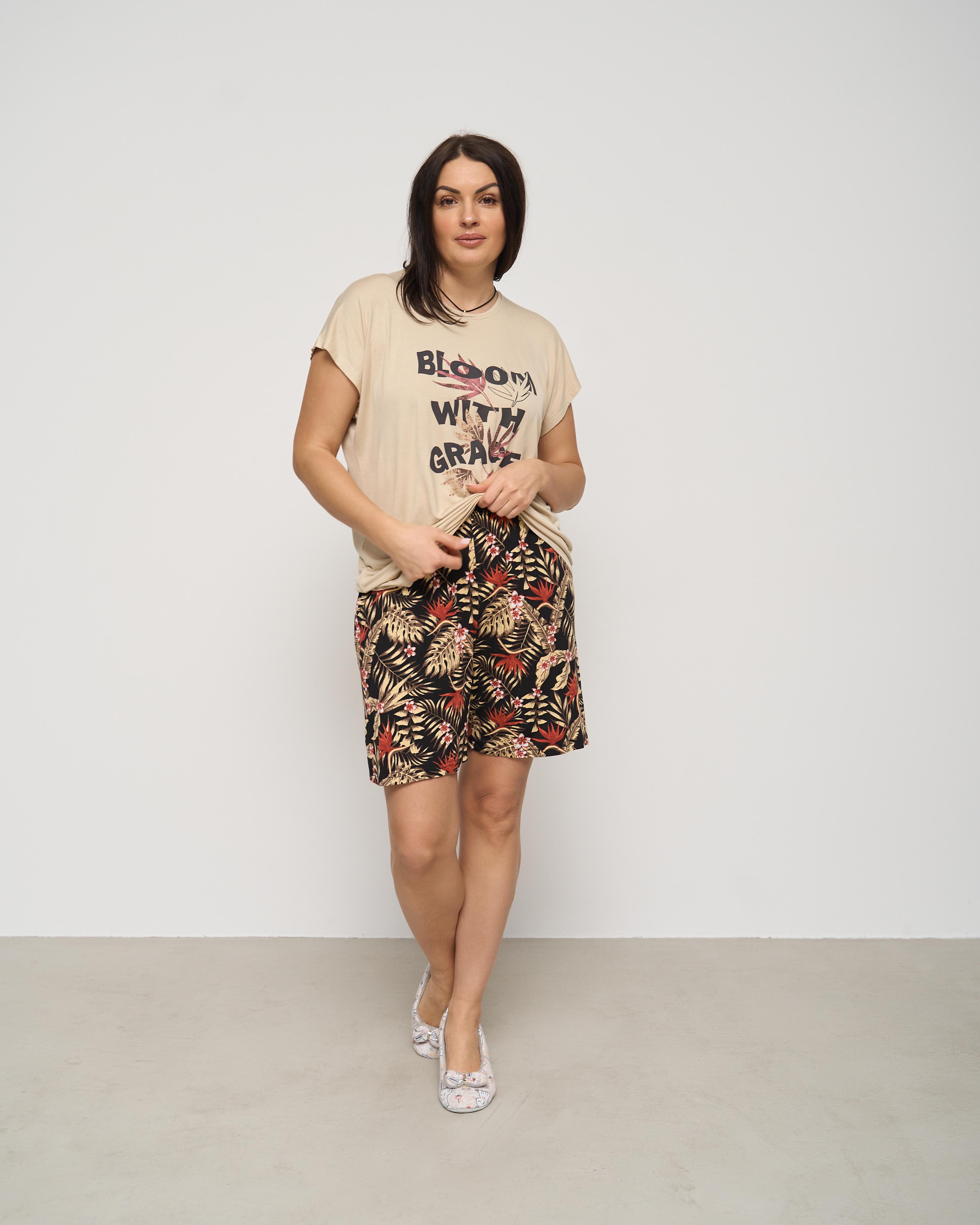 Пижама футболка и шорты вискоза батал 2XL Бежевый (39033)