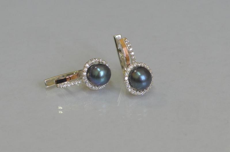 Серебряные серьги Sil с жемчугом 104s-2 Фианит (Sil-913)