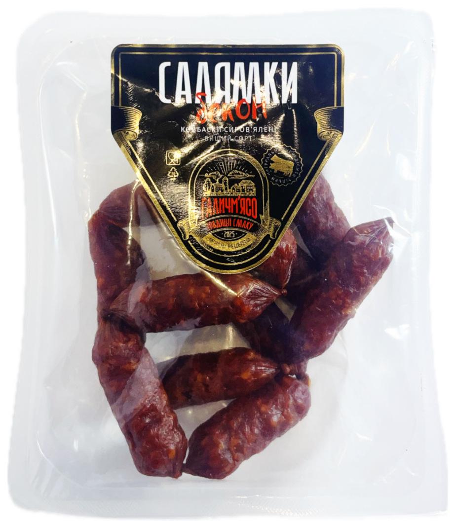 Ковбаски сиров'ялені Галичм'ясо "Салямки бекон" з м'яса птиці 100 г (29388794)
