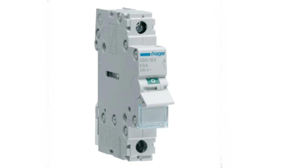 Выключатель нагрузки 1-полюсный Hager SBN163 63А 230V (37985229)