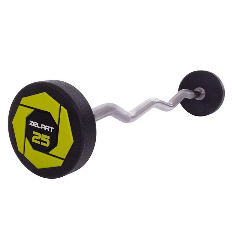 Штанга фиксированная изогнутая Urethane Barbell Zelart TA-2690 25 кг Зелено-черный (58363127) - фото 1