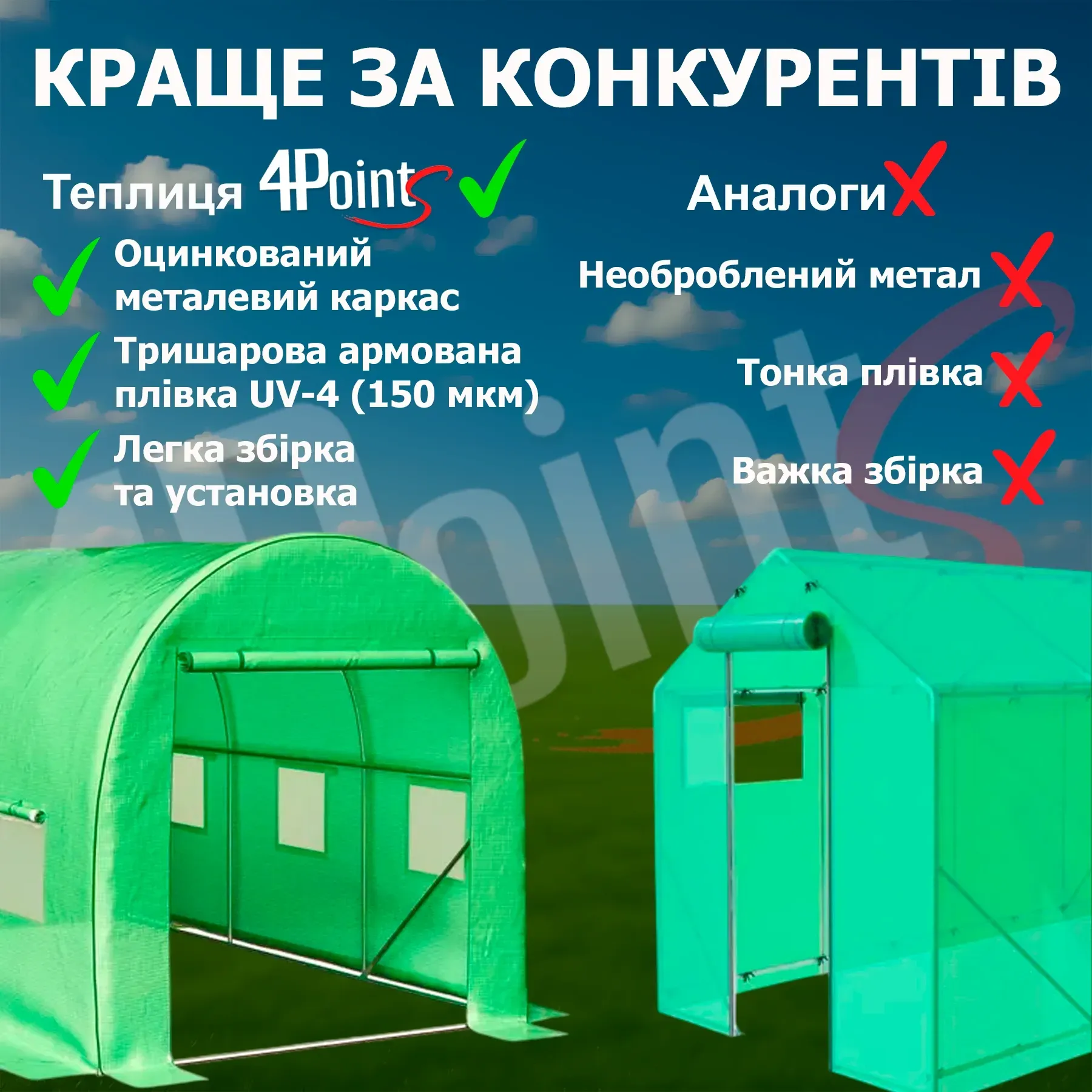 Теплиця садова 4Points парник для городу дому дачі з вікнами 18м2 3х6 м Зелений - фото 6