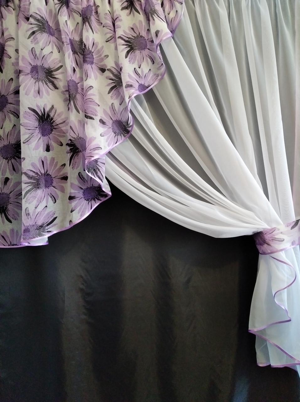 Занавеска кухонная Угол шифон с ламбрекеном батист 300х170 см Белый/Сиреневый (ул-15) - фото 1 Занавеска кухонная Угол шифон с ламбрекеном батист 300х170 см Белый/Сиреневый (ул-15) - фото 1