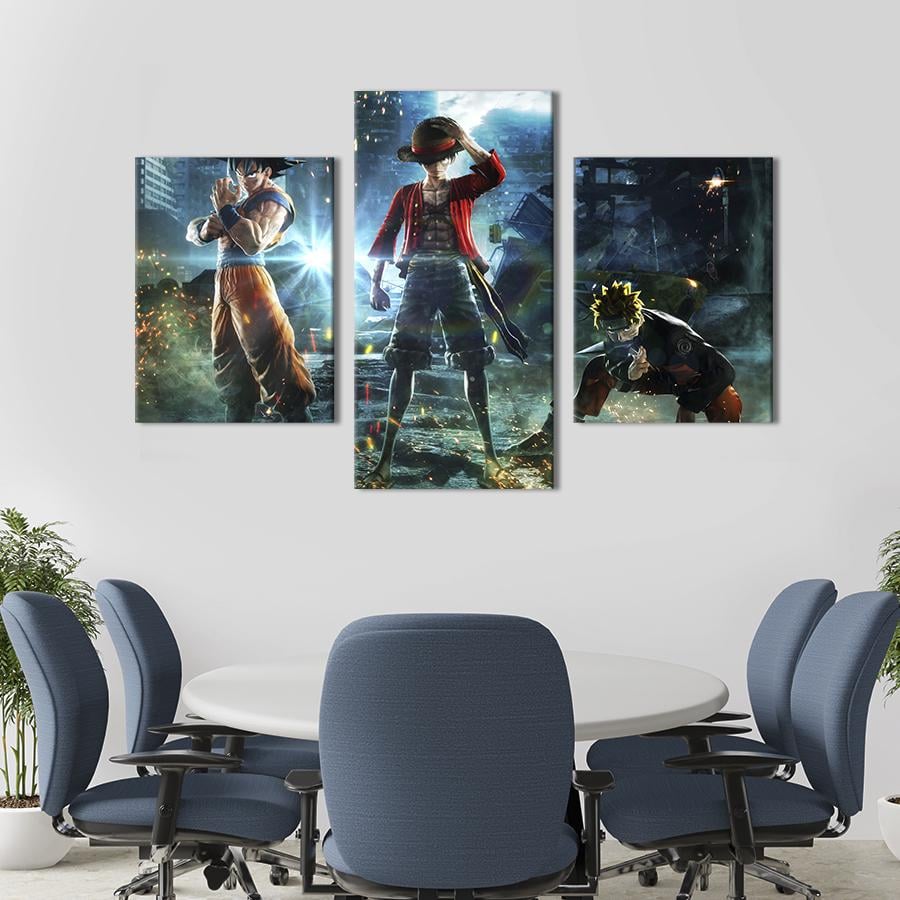 Картина для інтер'єру Гоку, Наруто та Луффі - культові персонажі аніме 141x90 см (722-32)