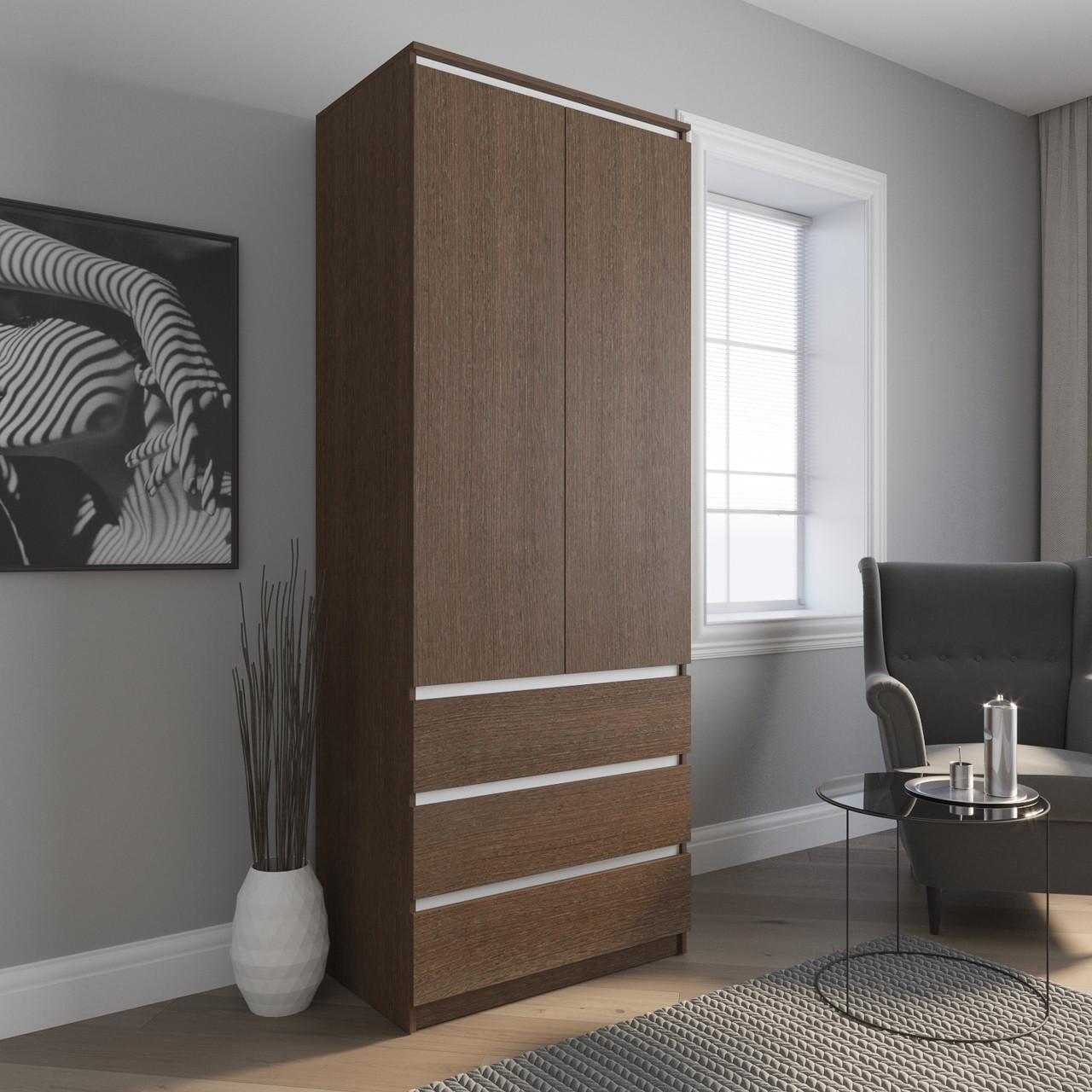 Шкаф гардеробный Вайс R-9 802х500х2110 мм Венге Темный/Белые планки (30821278) - фото 1 Шкаф гардеробный Вайс R-9 802х500х2110 мм Венге Темный/Белые планки (30821278) - фото 1