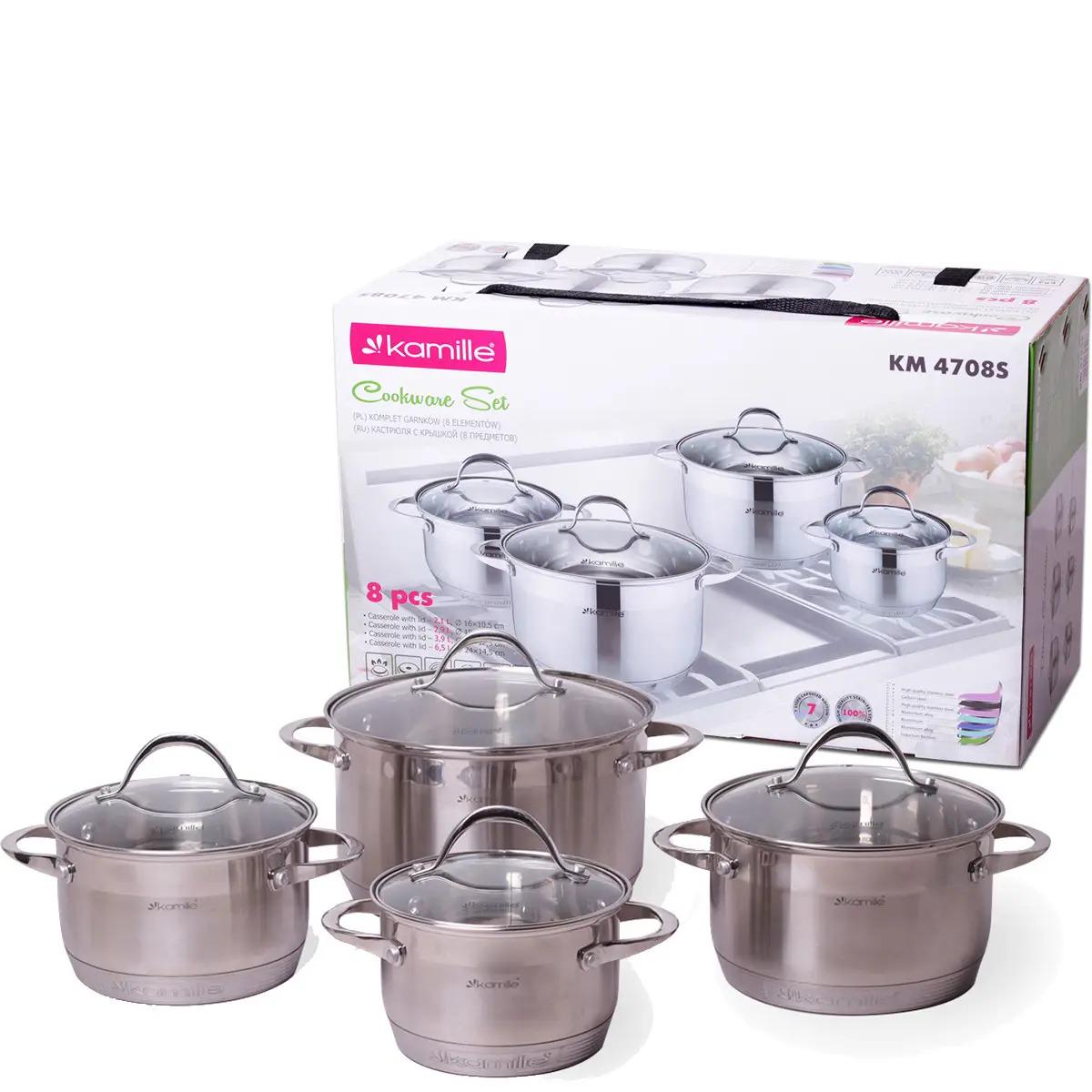 Набор кастрюль Kamille из нержавеющей стали 1,8 л/2,3 л/3,3 л/5,5 л 8 пр. (KM-4708S)