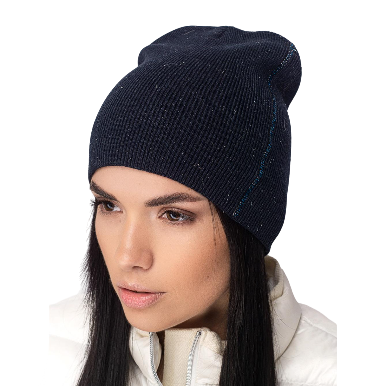 Шапка женская со стразами Leks Дарья-люрекс One size Темно-синий (155176)
