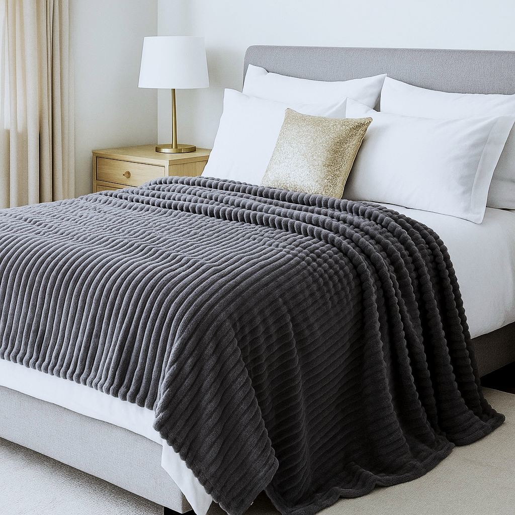 Плед-покрывало шарпей в полоску 2 см 180х200 см Темный антрацит - фото 1