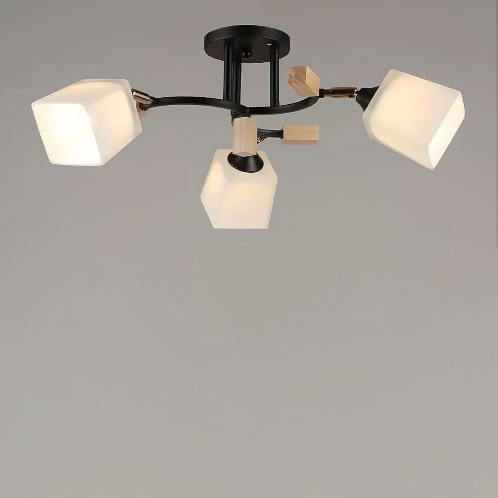 Люстра потолочная Light House SR-19167/3 BK/WOOD D600хH230 E27 плафон белый Черный/Дерево