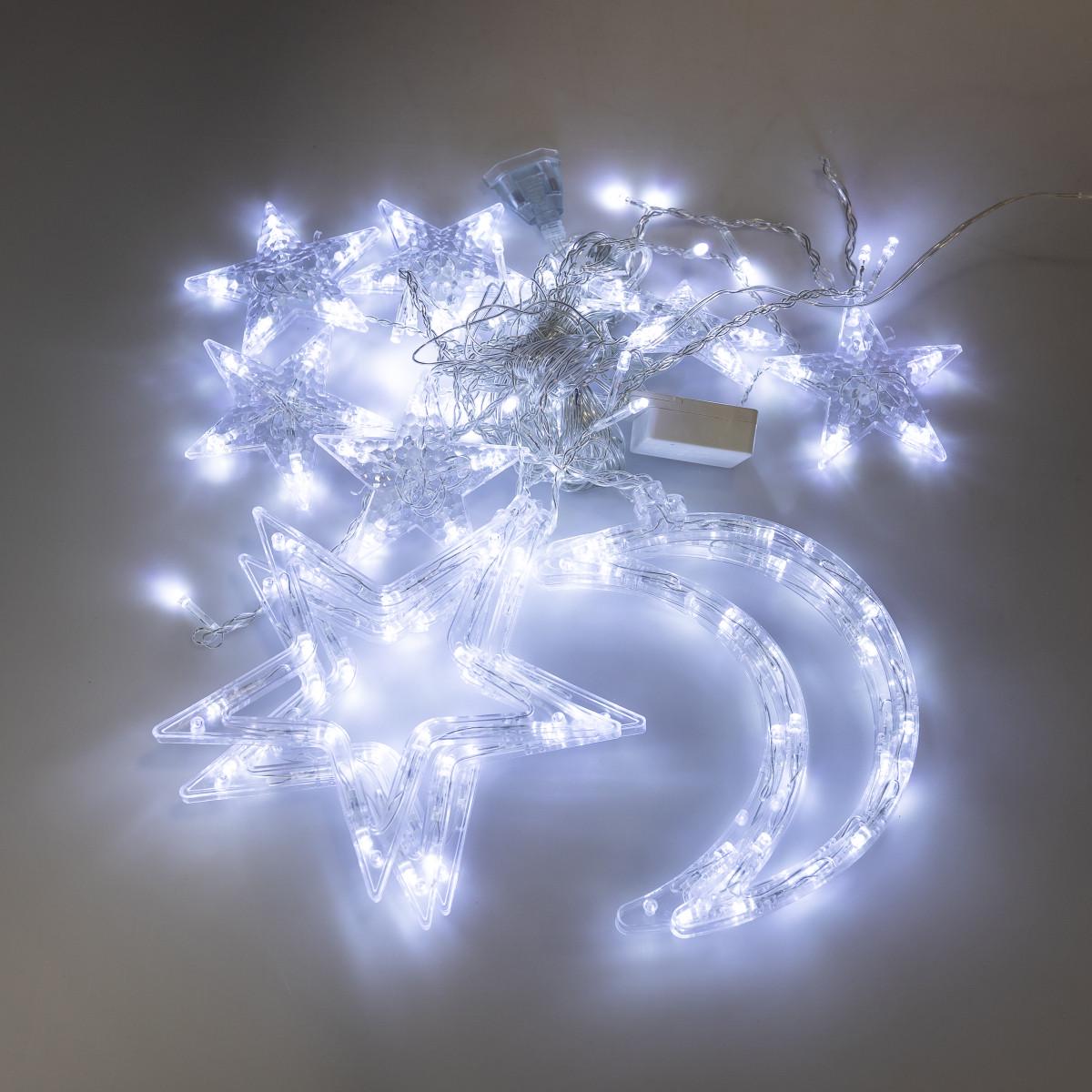 Гирлянда-штора Луна и звезды размер 12 фигур 3х0,9 м Белый (WYF11W) - фото 3