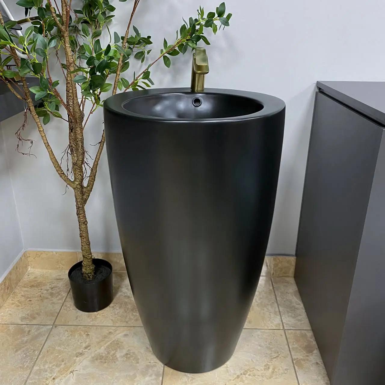 Умивальник підлоговий VBI Agropoli круглий 490x490 мм Чорний матовий (RM-VBI-019005) - фото 2 Умивальник підлоговий VBI Agropoli круглий 490x490 мм Чорний матовий (RM-VBI-019005) - фото 2