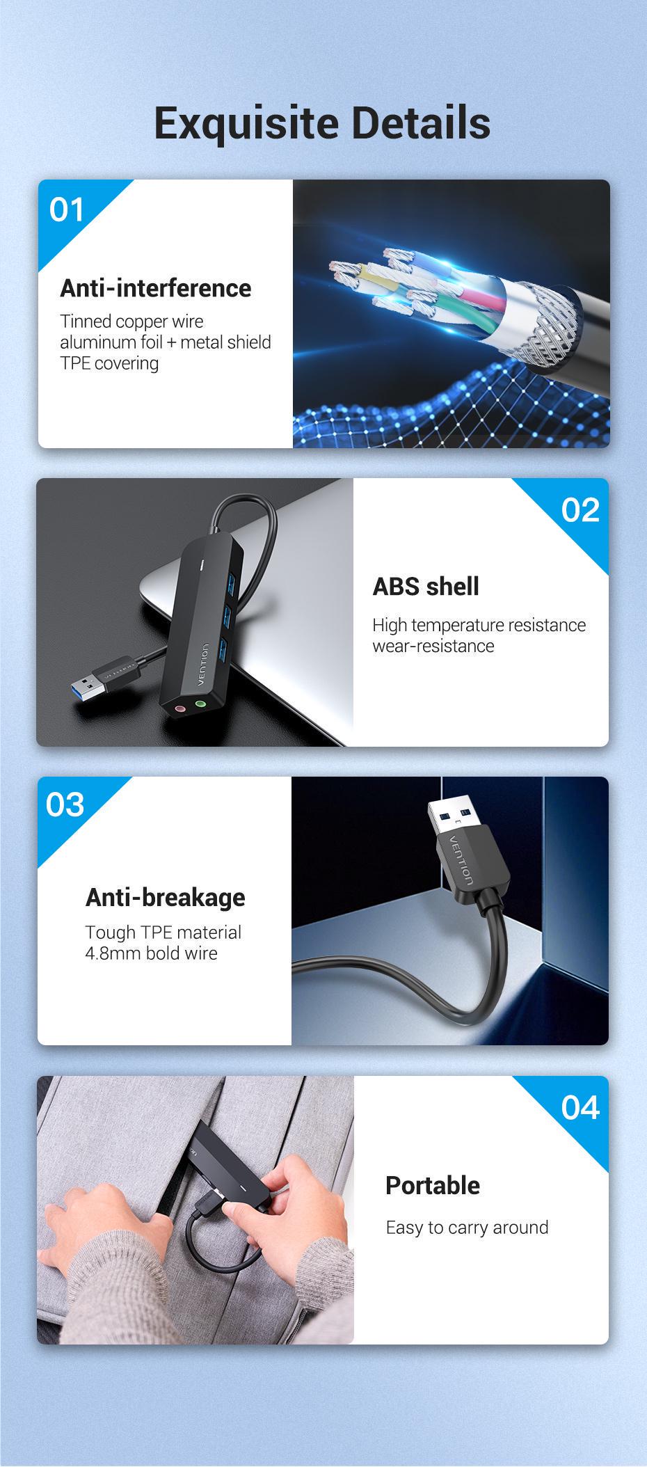 USB-хаб Vention зі звуковою картою USB-3x USB 3.0/2x 3,5 мм minijack/micro-USB додаткове живленя 5 Гбіт/с USB-A 1 м Чорний (CHIBF) - фото 13 USB-хаб Vention зі звуковою картою USB-3x USB 3.0/2x 3,5 мм minijack/micro-USB додаткове живленя 5 Гбіт/с USB-A 1 м Чорний (CHIBF) - фото 13