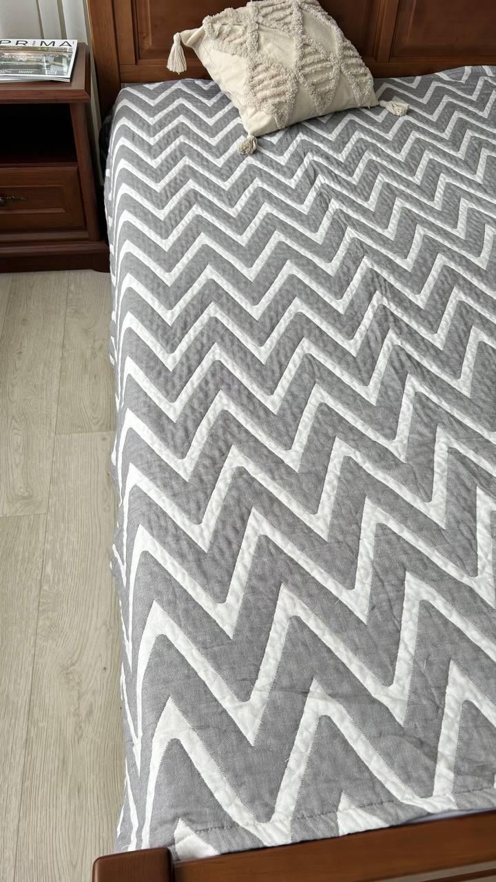 Покрывало на кровать хлопковое 230х200 см Серый (П4К-M-muslin03-05)