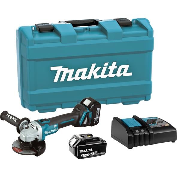 Аккумуляторная угловая бесщеточная шлифмашина Makita DGA504RFE + 2 акб 18 V 3 Ah + З/У DC18RC + кейс болгарка шлифмашинка УШМ (18В,125мм) (4005)